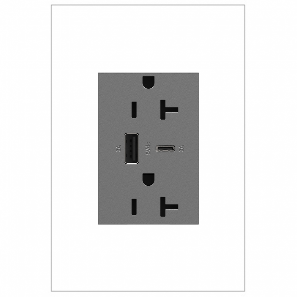 adorne 20A Tamper-Resistant Ultra-Fast USB Type-A/C Outlet, Magnesium