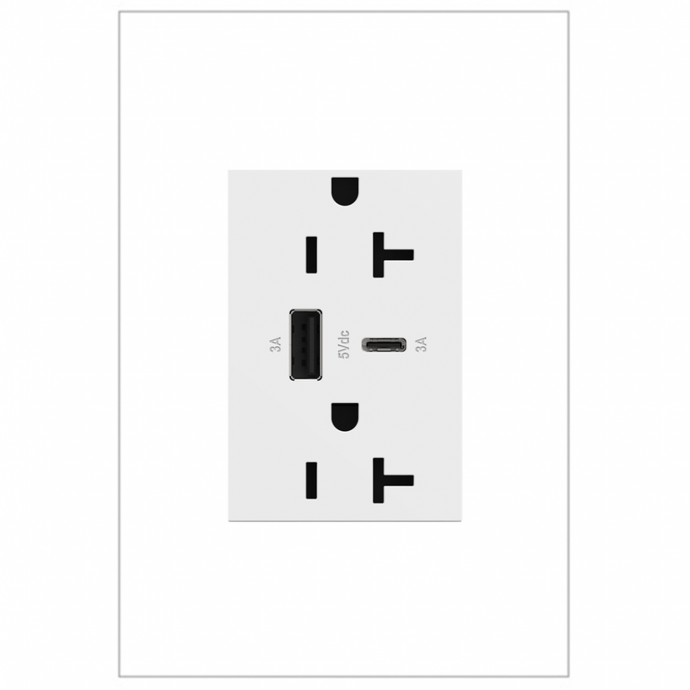 adorne 20A Tamper-Resistant Ultra-Fast USB Type-A/C Outlet, White